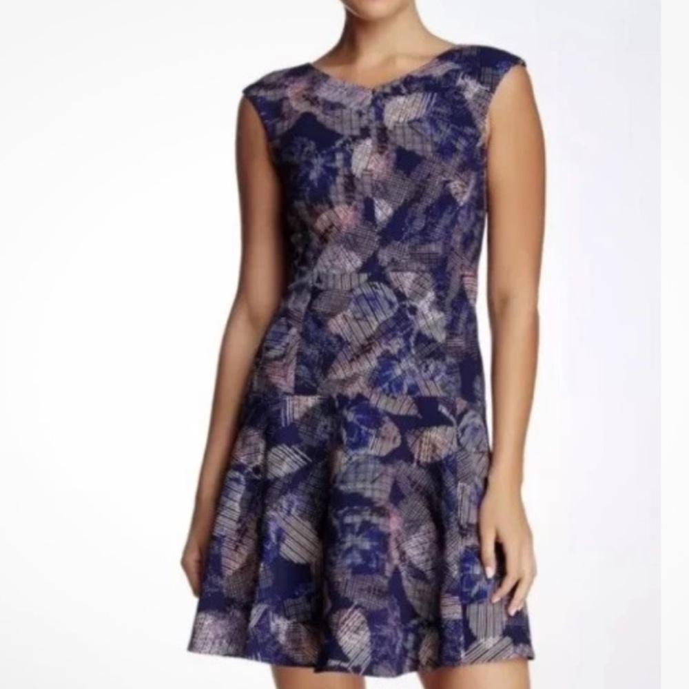 Rebecca Taylor Sleeveless Sonic Garden V-Neck Fit & Flare Dress Purple Floral